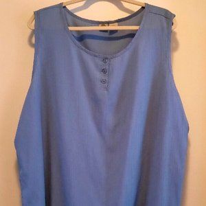 Med. Blue Sleeveless Tank Top Crinkle Rayon 3X 28W
